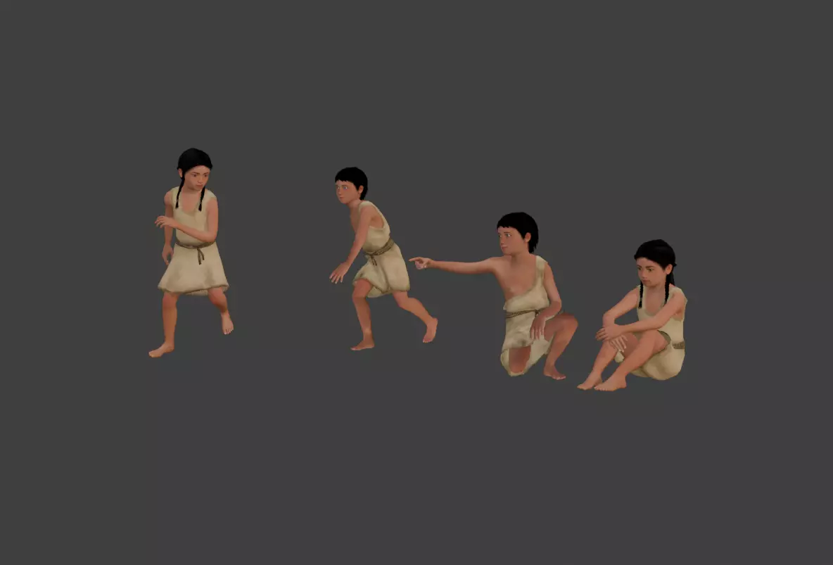 Native American Children Low-poly 3D model
