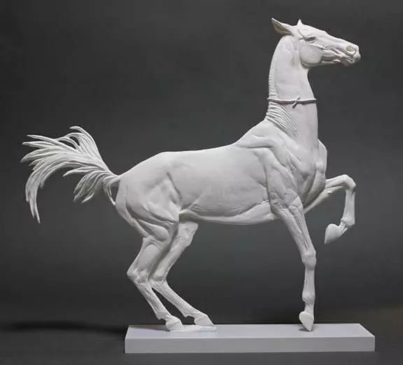 Elegance in Motion Marble Horse Sculpture in Galloping Pose Low-poly 3D model_0