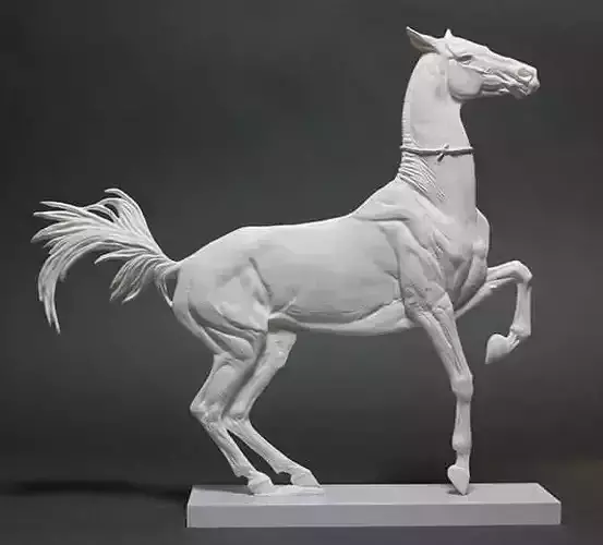 Elegance in Motion Marble Horse Sculpture in Galloping Pose