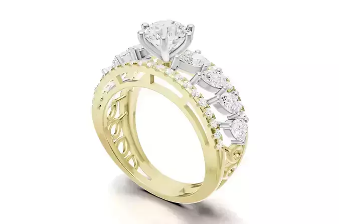 Pointer Diamond Engagement Ring With Pear Diamond Band Style 