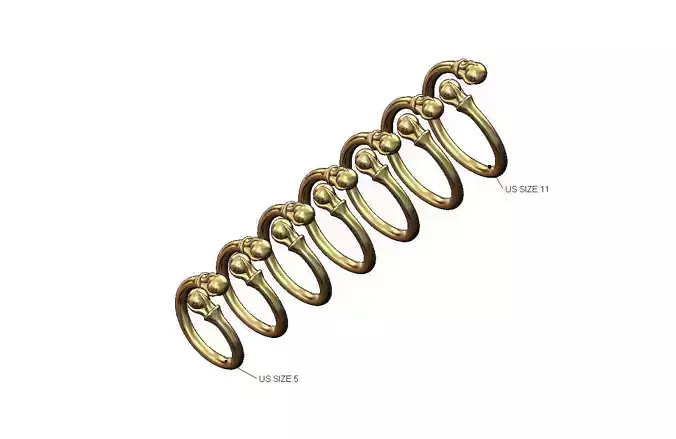 Triple carved claw bead ends bypass band US sizes 5to11