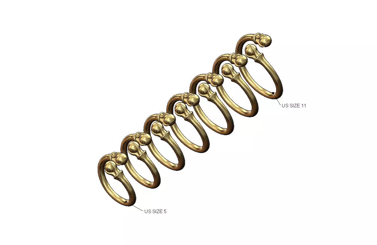 Triple carved claw bead ends bypass band US sizes 5to11 3D print model_0