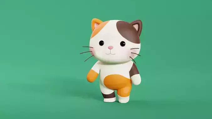 Cartoon Cat Chibi Kawaii Character Rigged Animated 