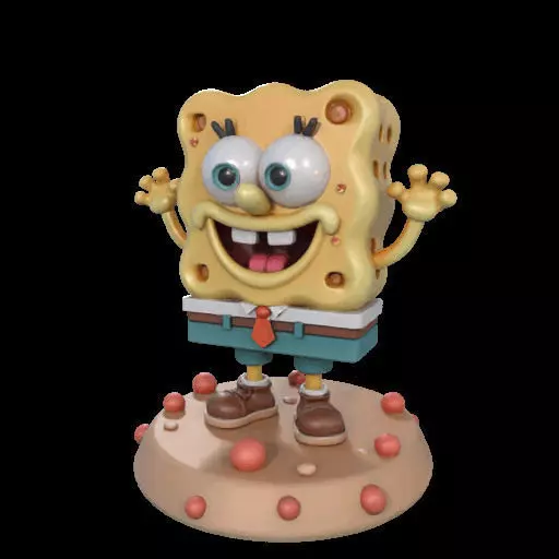 Cheerful Sea Sponge Character Sculpture 3D print model_28