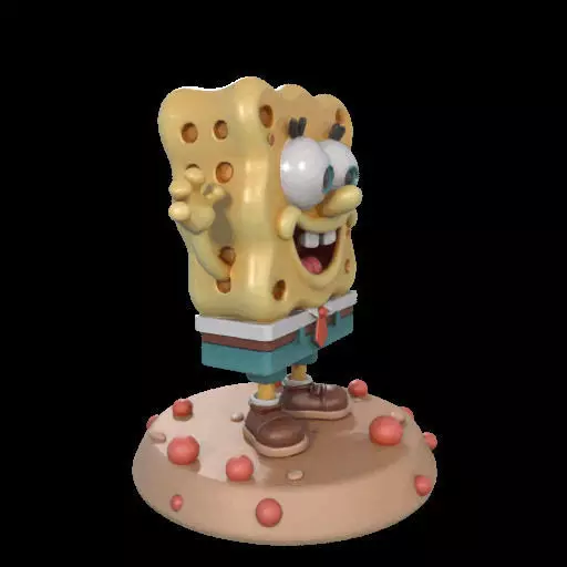 Cheerful Sea Sponge Character Sculpture 3D print model_5