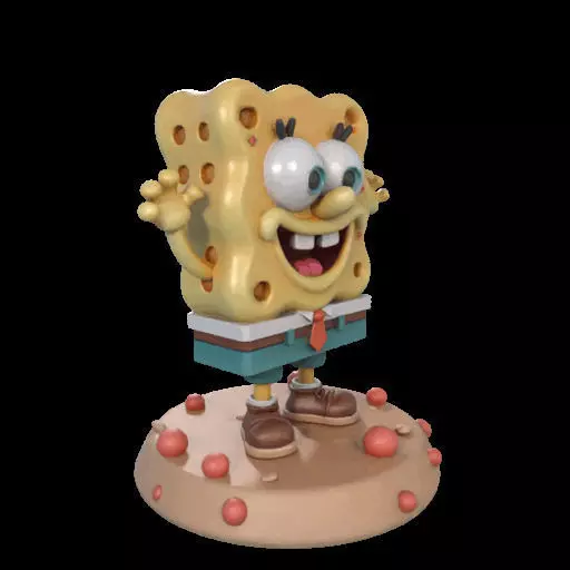 Cheerful Sea Sponge Character Sculpture 3D print model_4