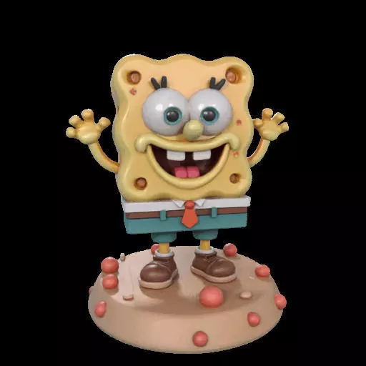 Cheerful Sea Sponge Character Sculpture 3D print model_1