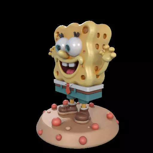 Cheerful Sea Sponge Character Sculpture 3D print model_26