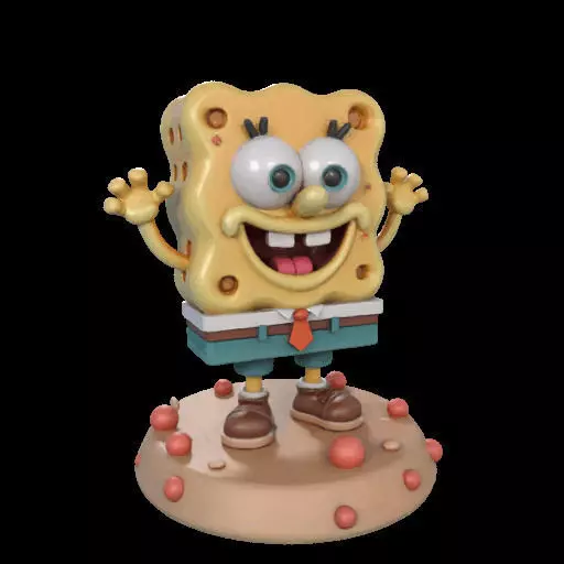 Cheerful Sea Sponge Character Sculpture 3D print model_2