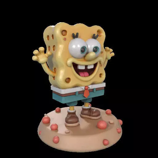 Cheerful Sea Sponge Character Sculpture 3D print model_3