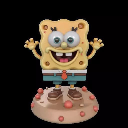 Cheerful Sea Sponge Character Sculpture 3D print model_0