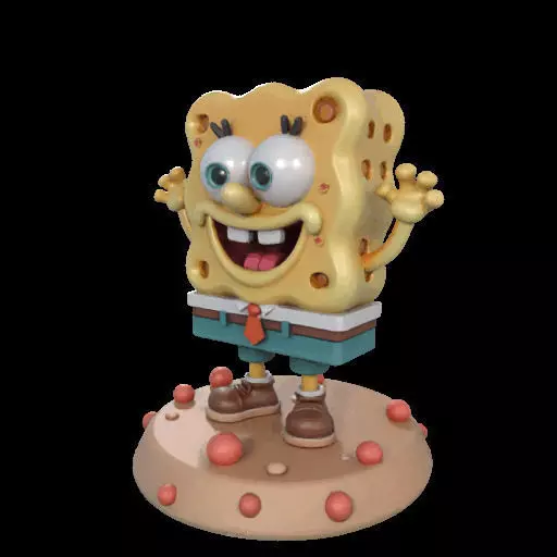 Cheerful Sea Sponge Character Sculpture 3D print model_27
