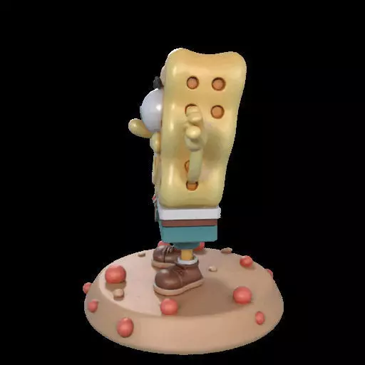 Cheerful Sea Sponge Character Sculpture 3D print model_23