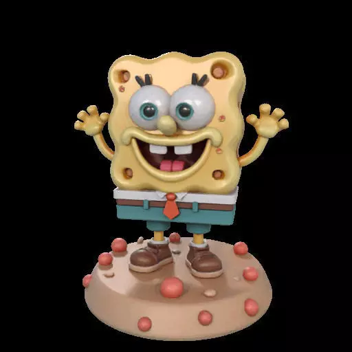 Cheerful Sea Sponge Character Sculpture 3D print model_29