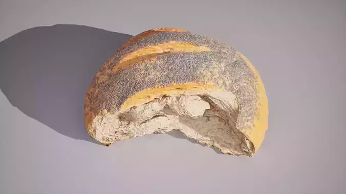 Half of poppy seed bread scaned Game ready 4K textures PBR Low-poly 3D model 5
