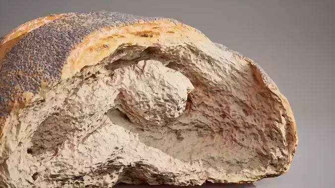 Half of poppy seed bread scaned Game ready 4K textures PBR Low-poly 3D model 7