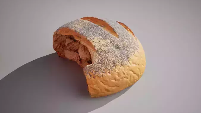 Half of poppy seed bread scaned Game ready 4K textures PBR Low-poly 3D model 2