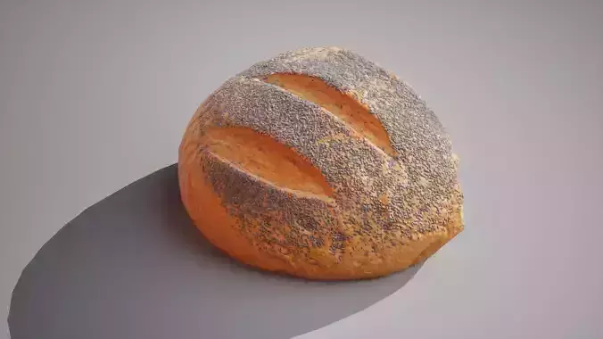 Half of poppy seed bread scaned Game ready 4K textures PBR Low-poly 3D model 4