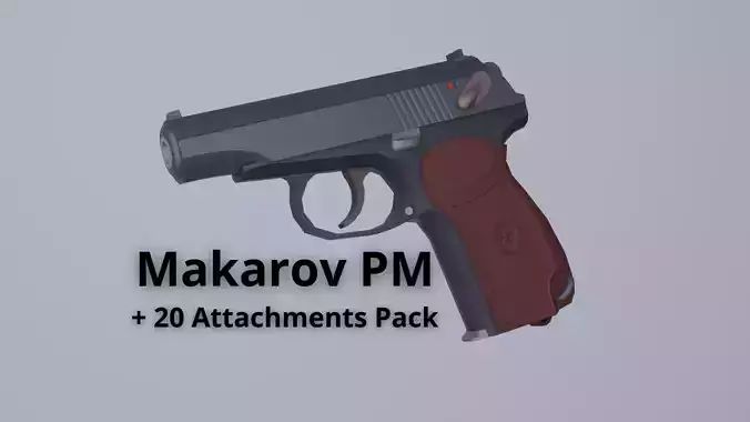 Makarov PM with 20 Attachments Pack - Low Poly and Game-Ready Low-poly 3D model
