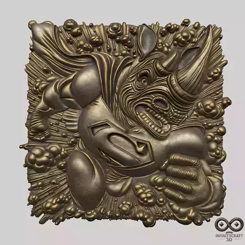 Rhino Superhero Relief 3D Power Beast Wall Art for CNC or Print