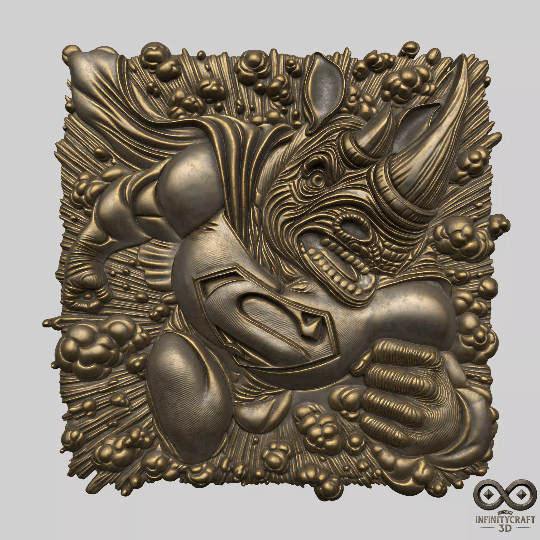 Rhino Superhero Relief 3D Power Beast Wall Art for CNC or Print 3D print model_0