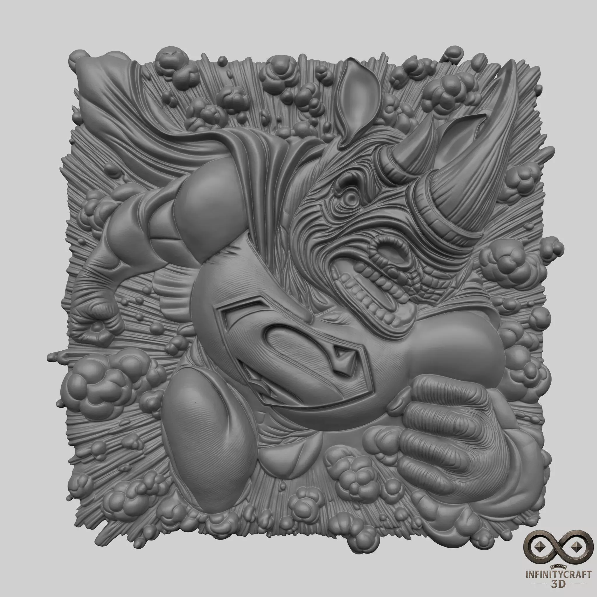 Rhino Superhero Relief 3D Power Beast Wall Art for CNC or Print 3D print model_1