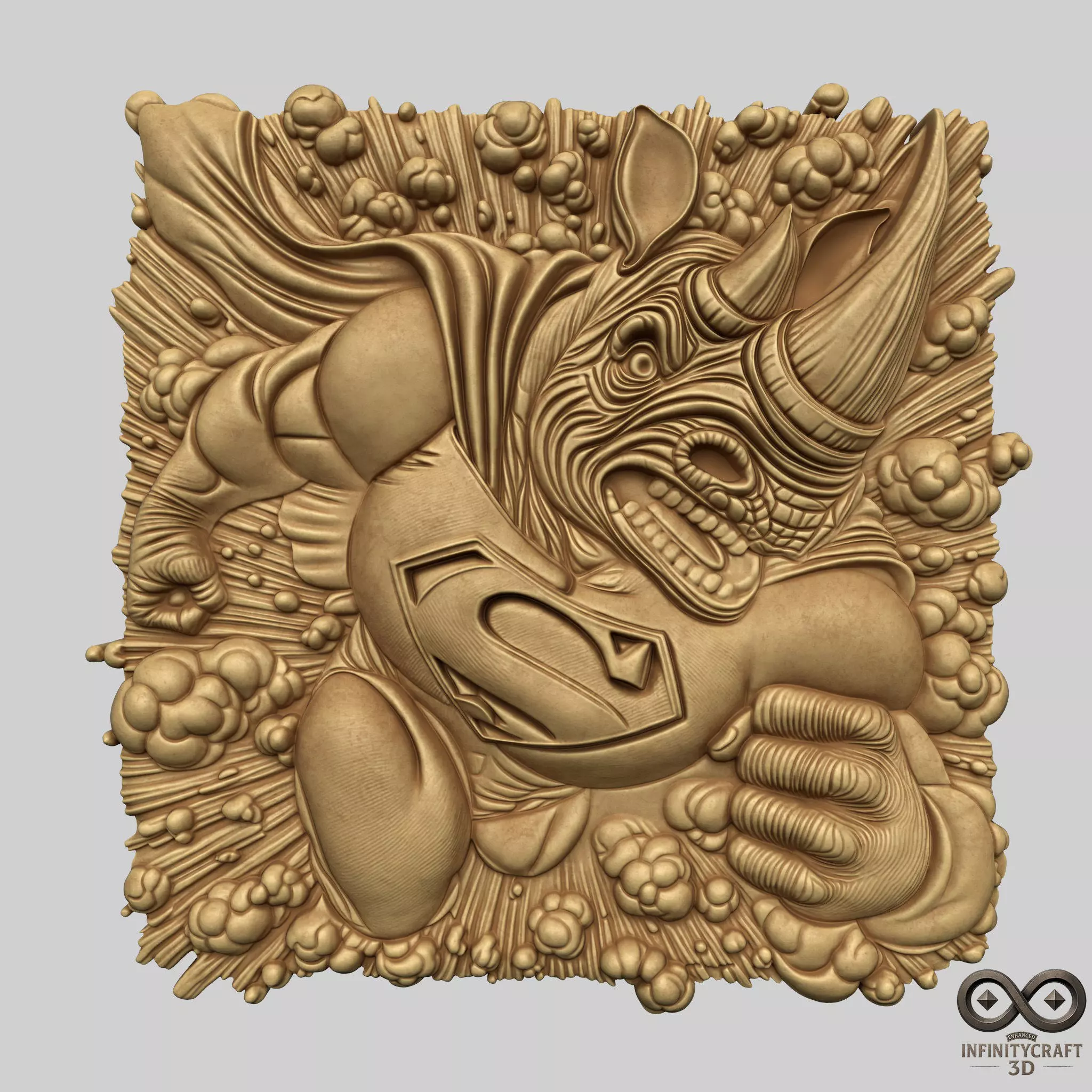 Rhino Superhero Relief 3D Power Beast Wall Art for CNC or Print 3D print model_2