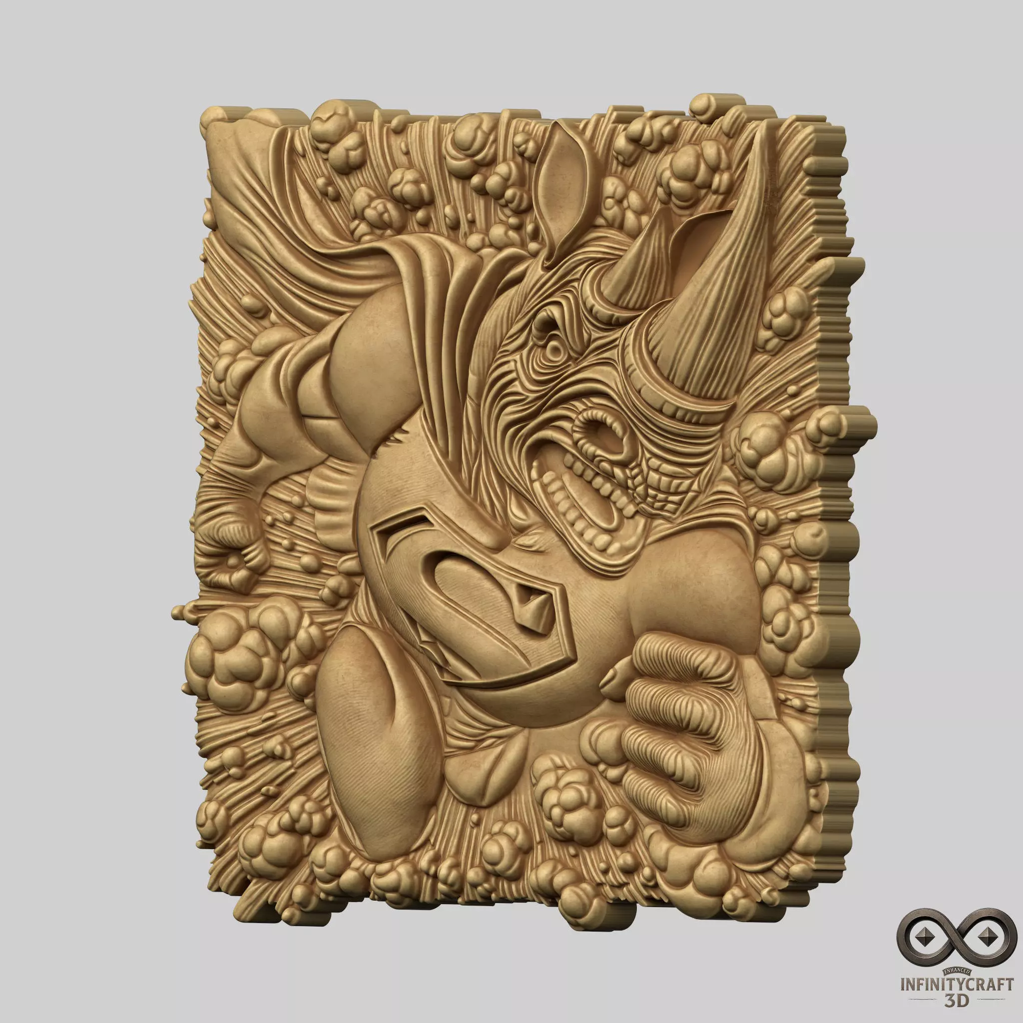 Rhino Superhero Relief 3D Power Beast Wall Art for CNC or Print 3D print model_3