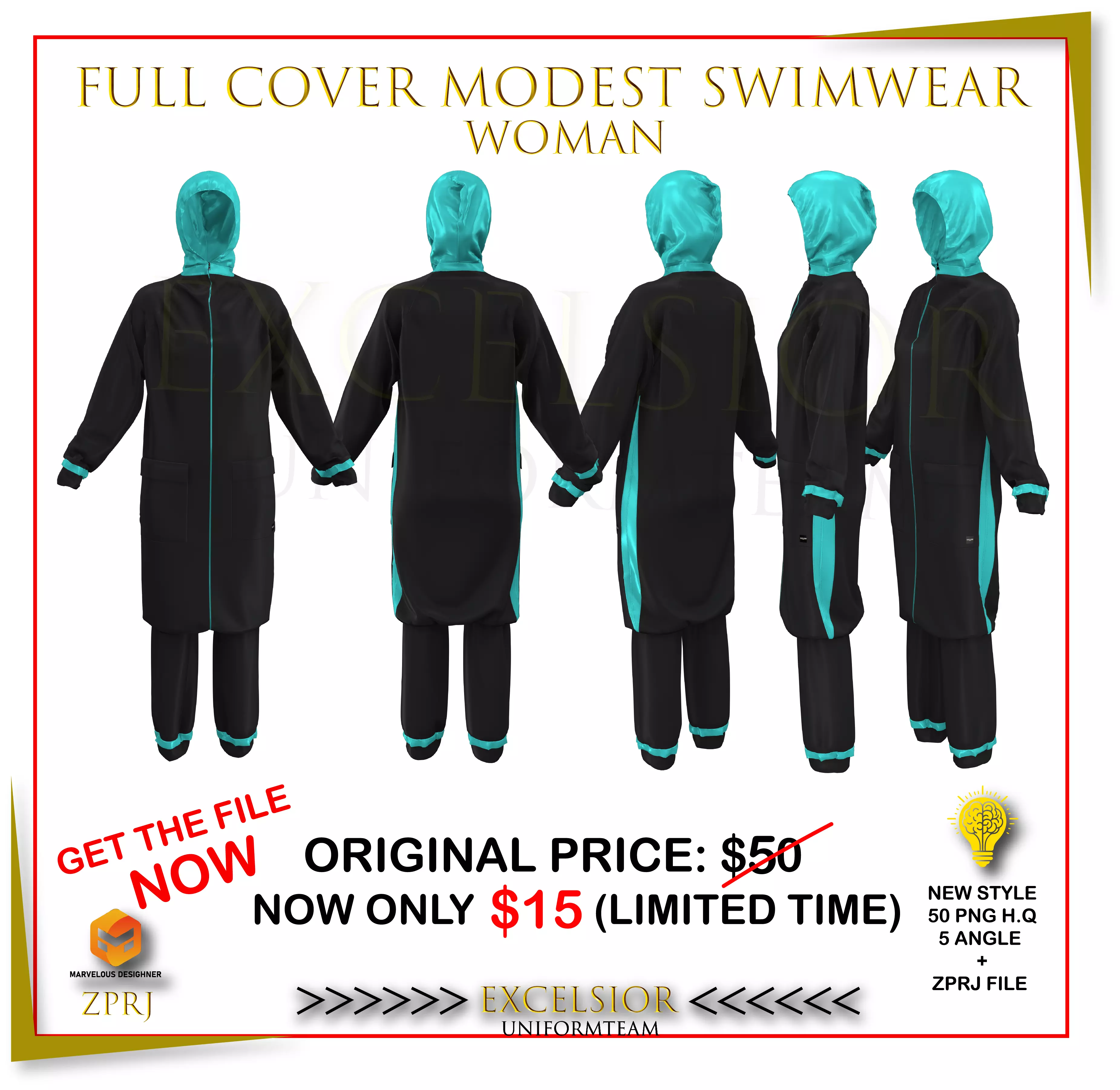 Full Cover Modest Swimwear WOMAN 3D model