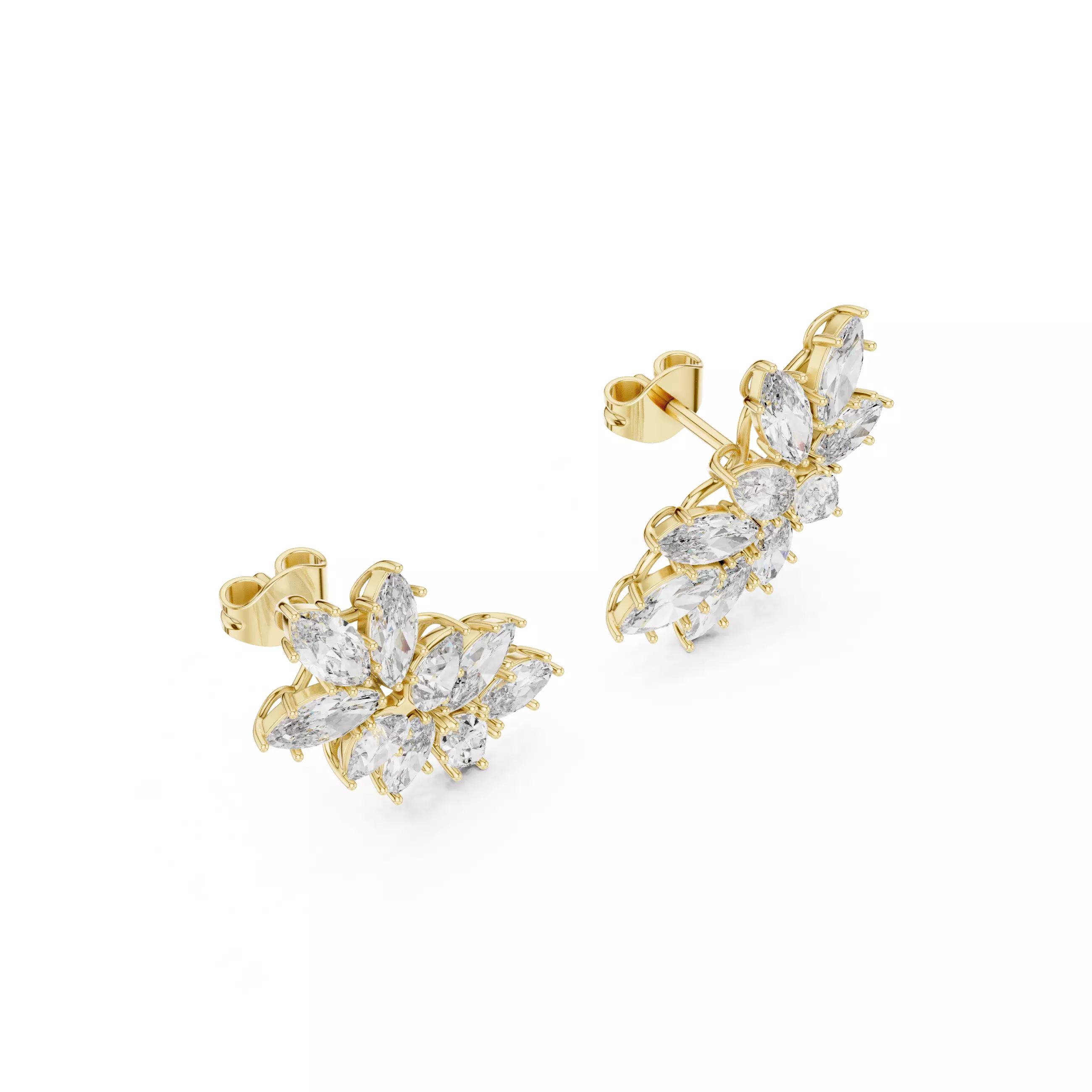 Snowflake Diamond Studs Earrings 3dm stl renders 360 Animation 3D print model_6