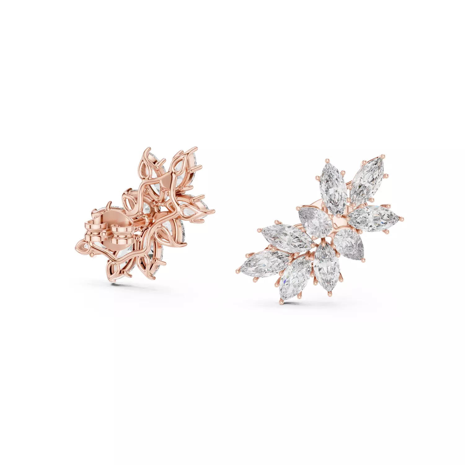 Snowflake Diamond Studs Earrings 3dm stl renders 360 Animation 3D print model_9