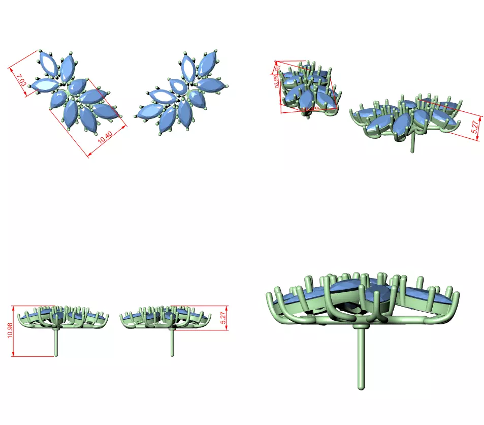 Snowflake Diamond Studs Earrings 3dm stl renders 360 Animation 3D print model_12