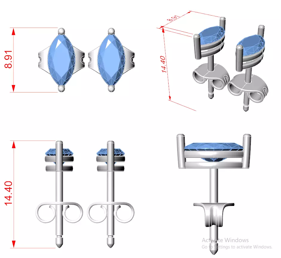 Marquise Diamond Studs Earrings 3dm stl renders 360 Animation  3D print model_12