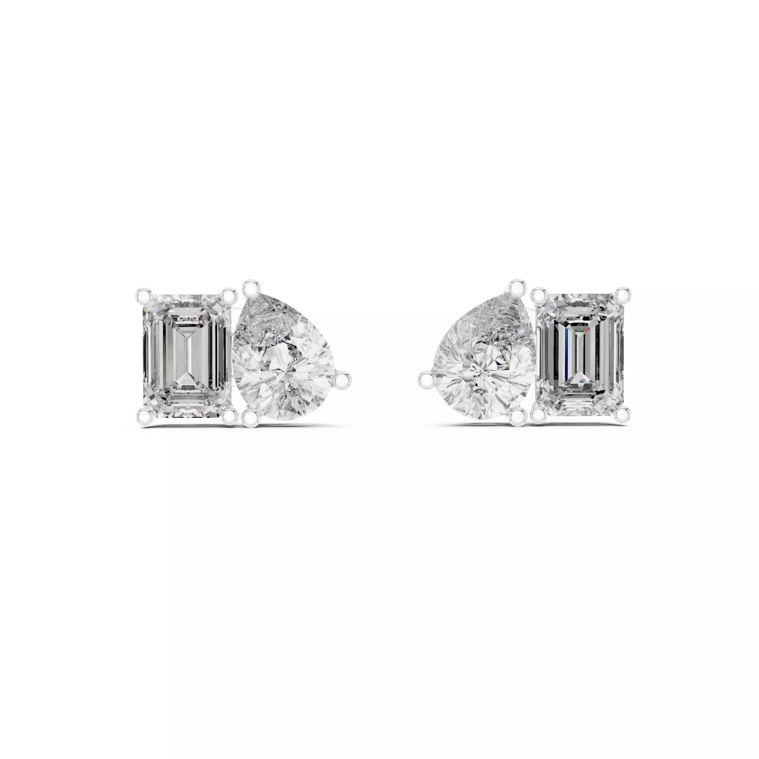Emerald Pear Diamond Studs Earrings 3dm stl renders Animation 3D print model_5