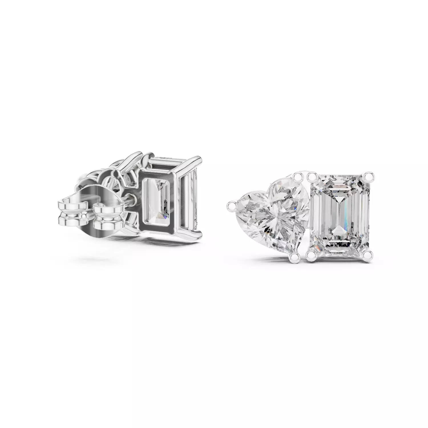 Heart Emerald Diamond Studs Earrings 3dm stl renders Animation 3D print model_10