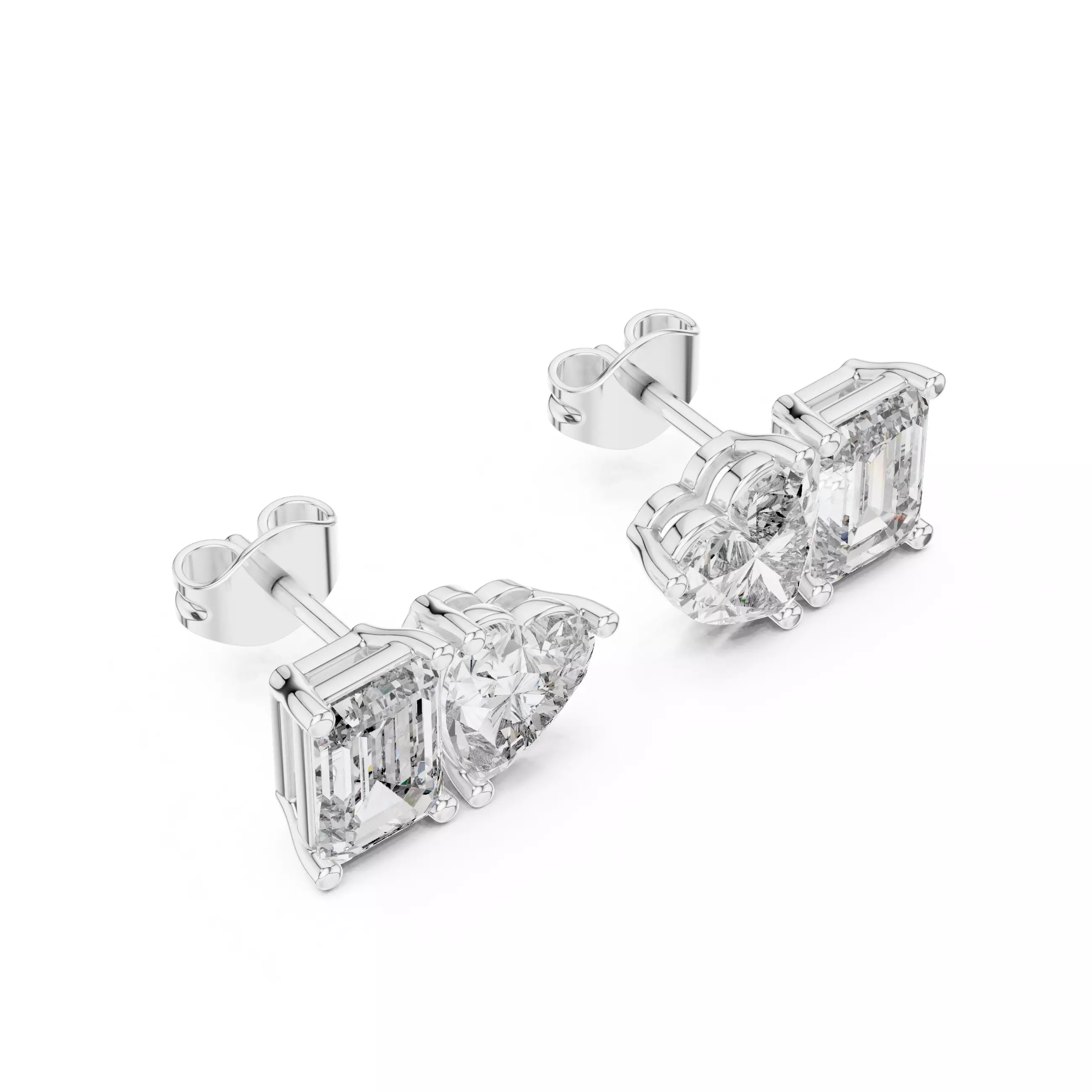 Heart Emerald Diamond Studs Earrings 3dm stl renders Animation 3D print model_3