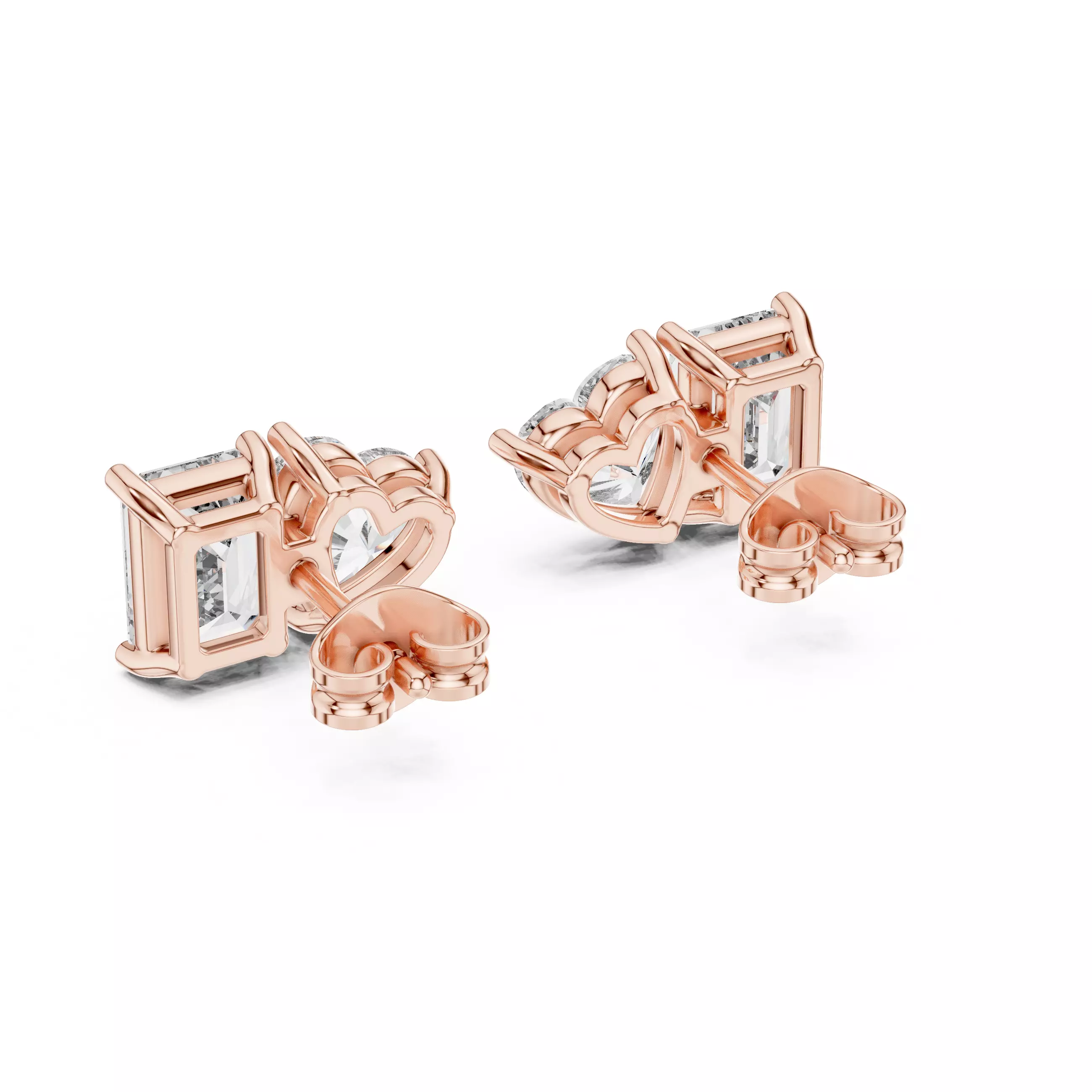 Heart Emerald Diamond Studs Earrings 3dm stl renders Animation 3D print model_2