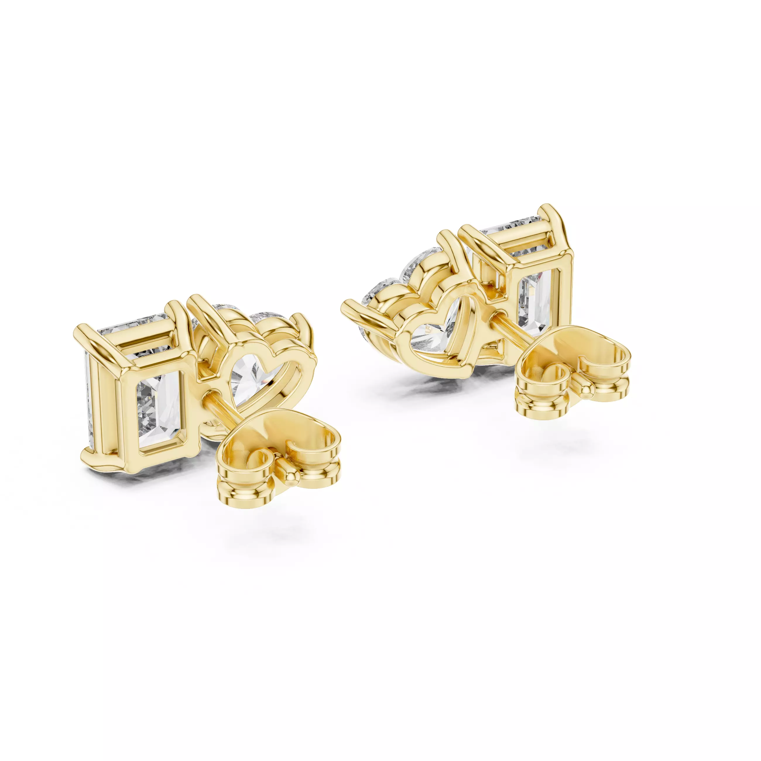 Heart Emerald Diamond Studs Earrings 3dm stl renders Animation 3D print model_7