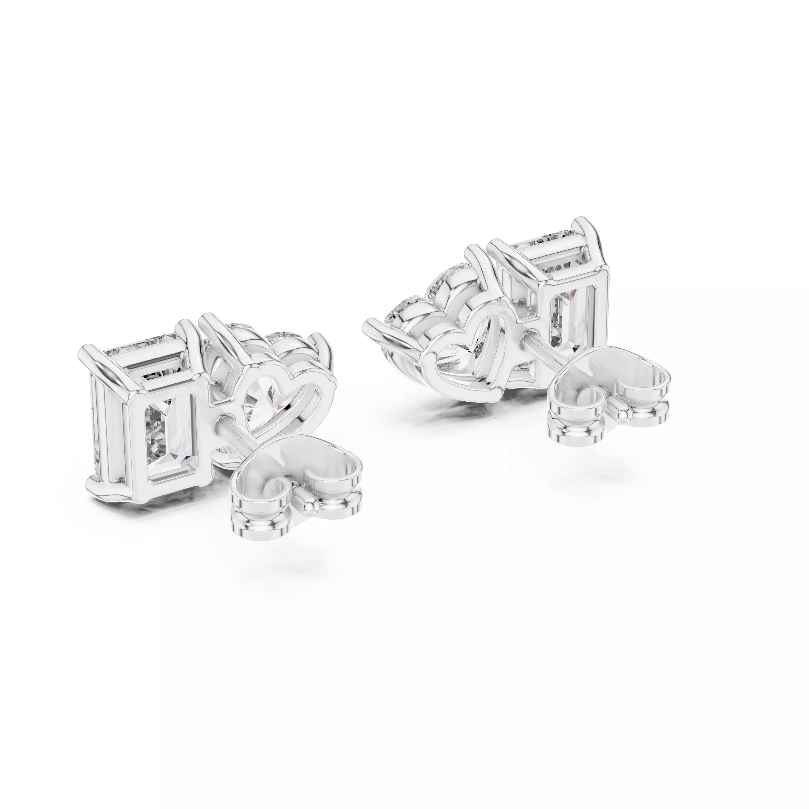 Heart Emerald Diamond Studs Earrings 3dm stl renders Animation 3D print model_4