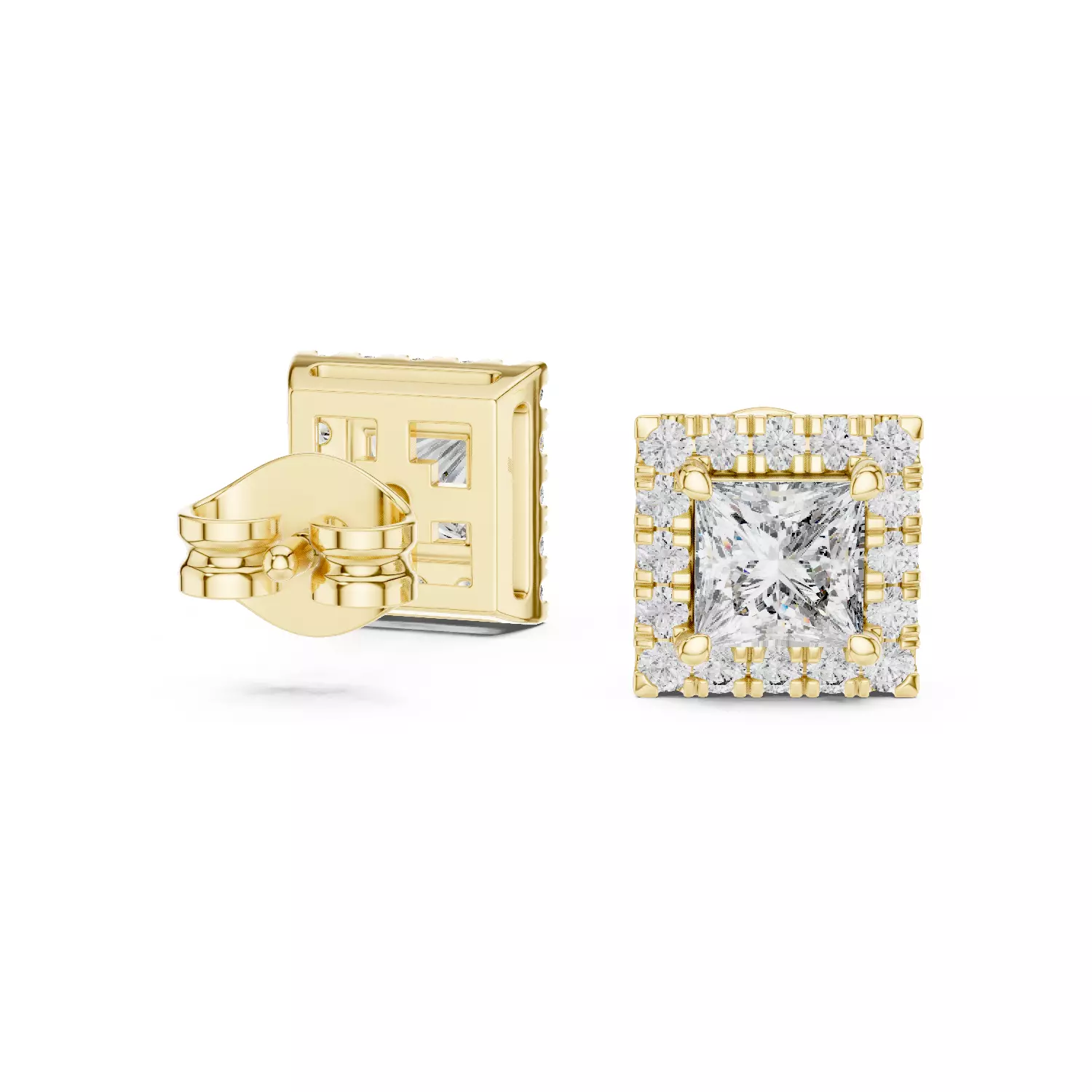 Halo Princess Diamond Studs Earrings 3dm stl renders Animation 3D print model_11