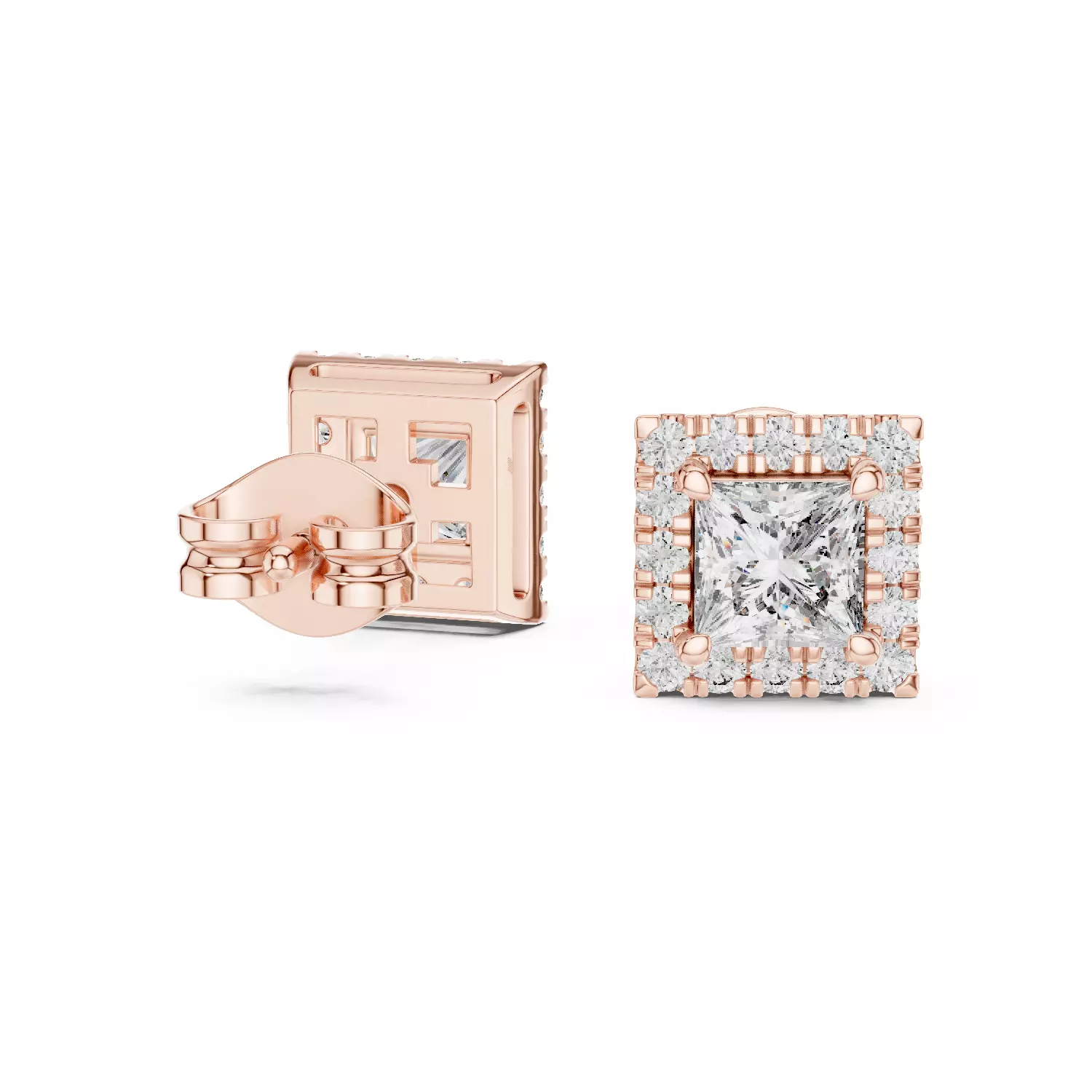 Halo Princess Diamond Studs Earrings 3dm stl renders Animation 3D print model_9