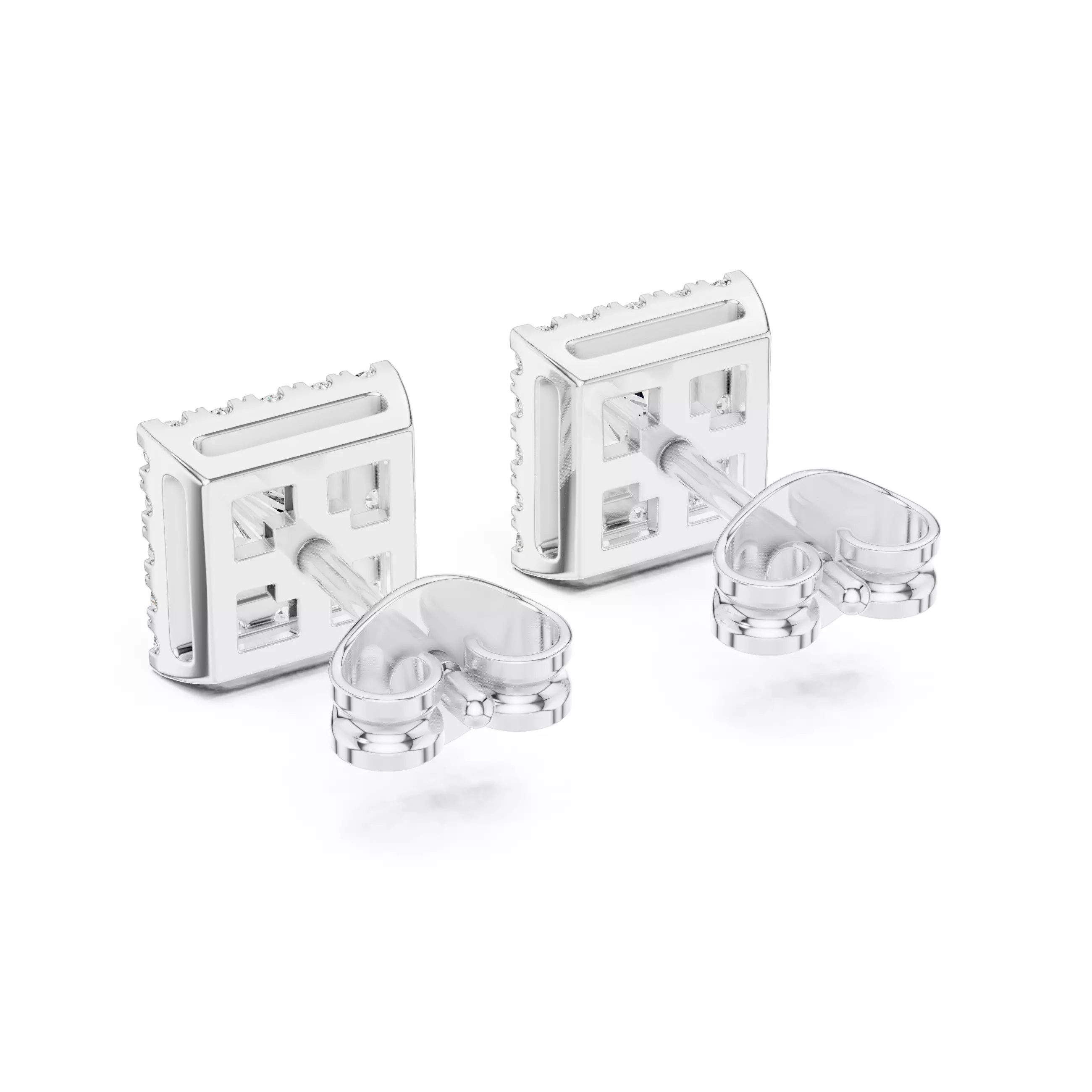 Halo Princess Diamond Studs Earrings 3dm stl renders Animation 3D print model_4