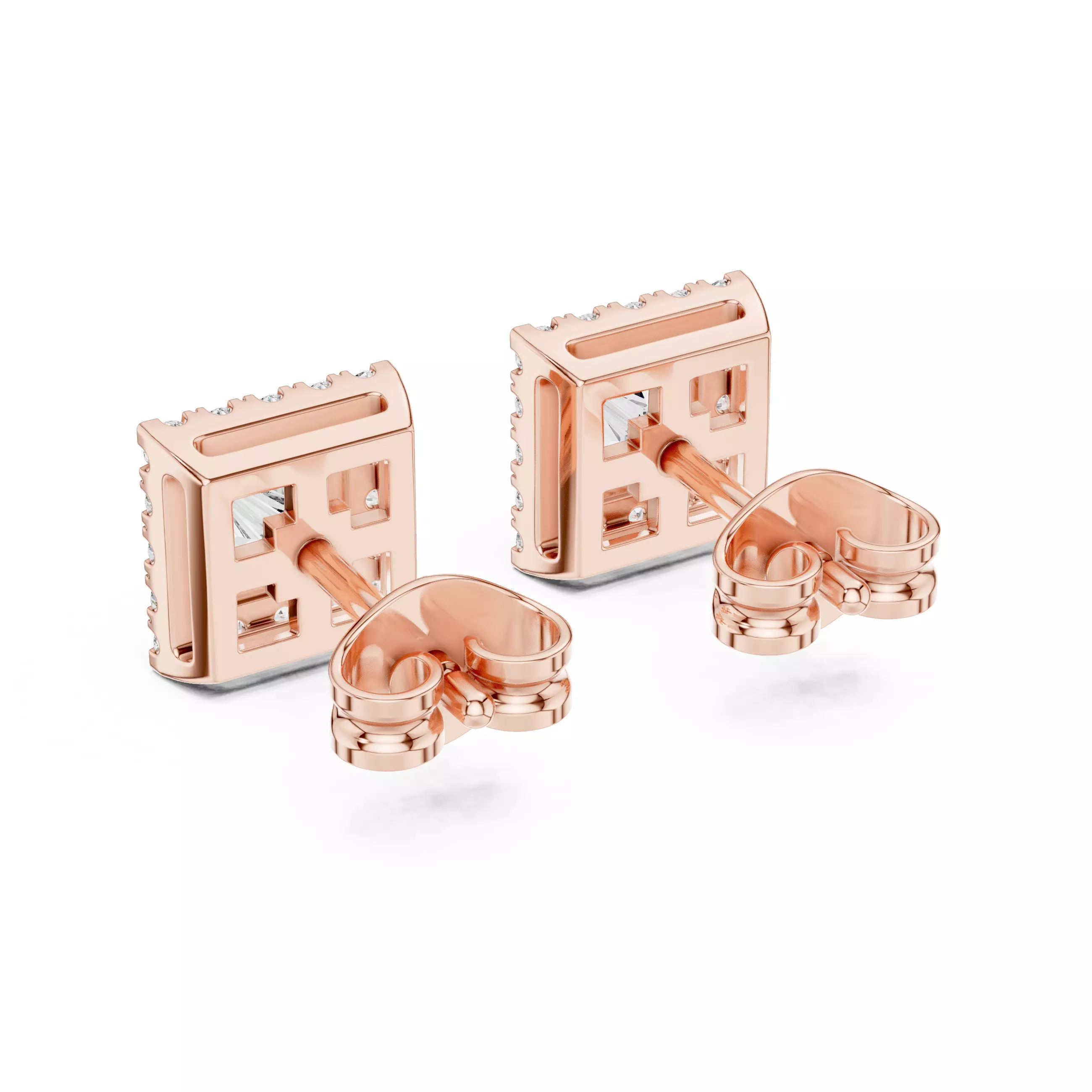 Halo Princess Diamond Studs Earrings 3dm stl renders Animation 3D print model_2