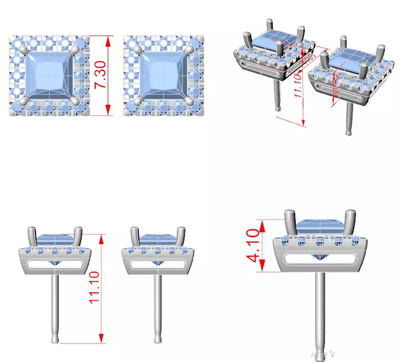 Halo Princess Diamond Studs Earrings 3dm stl renders Animation 3D print model_12