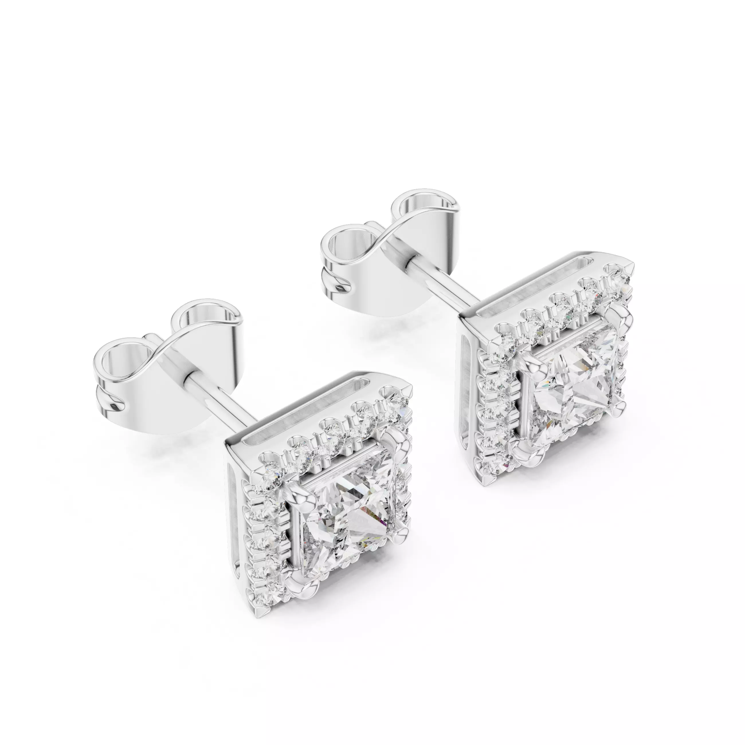 Halo Princess Diamond Studs Earrings 3dm stl renders Animation 3D print model_3
