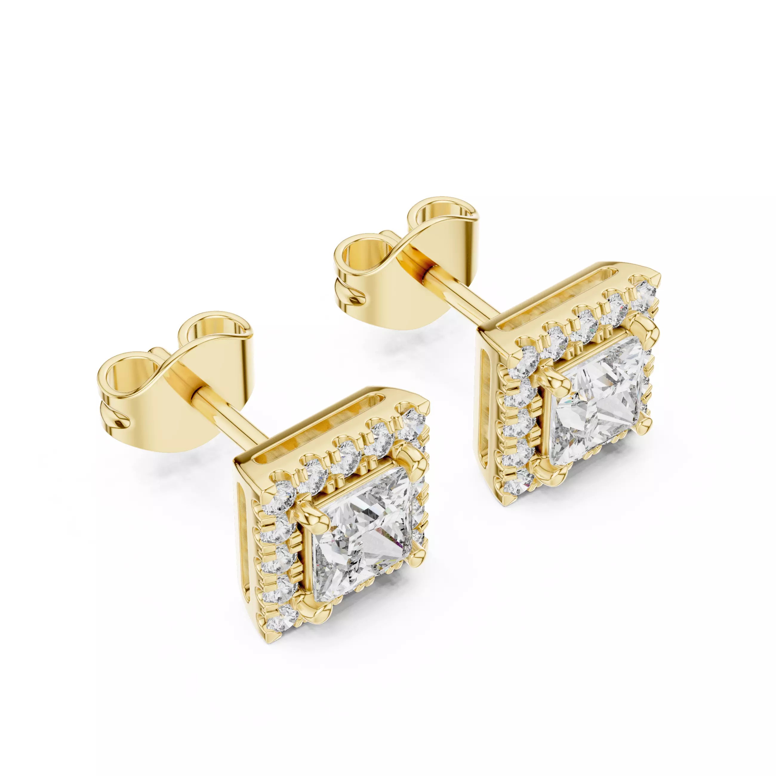 Halo Princess Diamond Studs Earrings 3dm stl renders Animation 3D print model_6