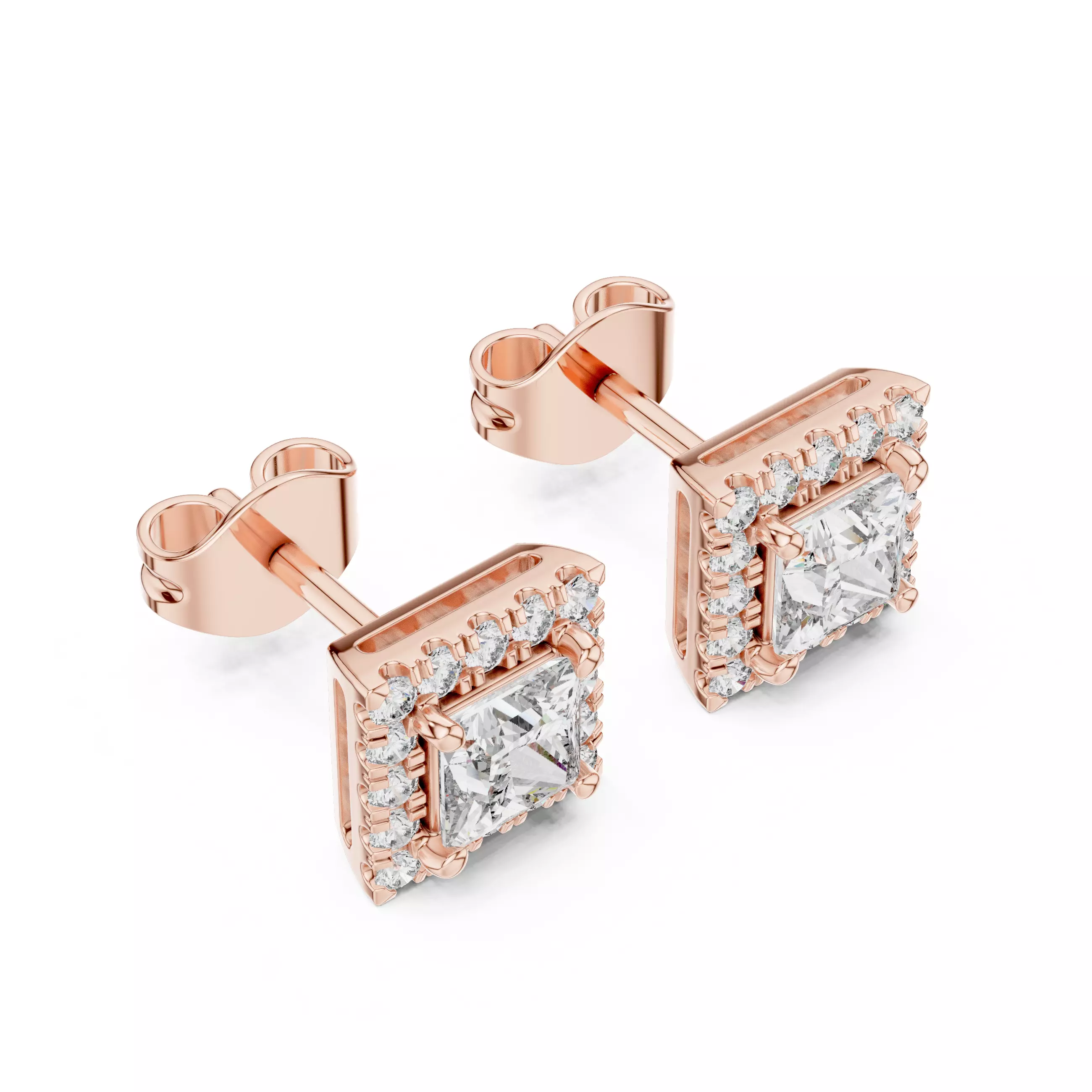 Halo Princess Diamond Studs Earrings 3dm stl renders Animation 3D print model_1