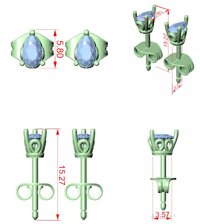 Pear Diamond Studs Earrings 3dm stl renders 360 Animation Video 3D print model_12