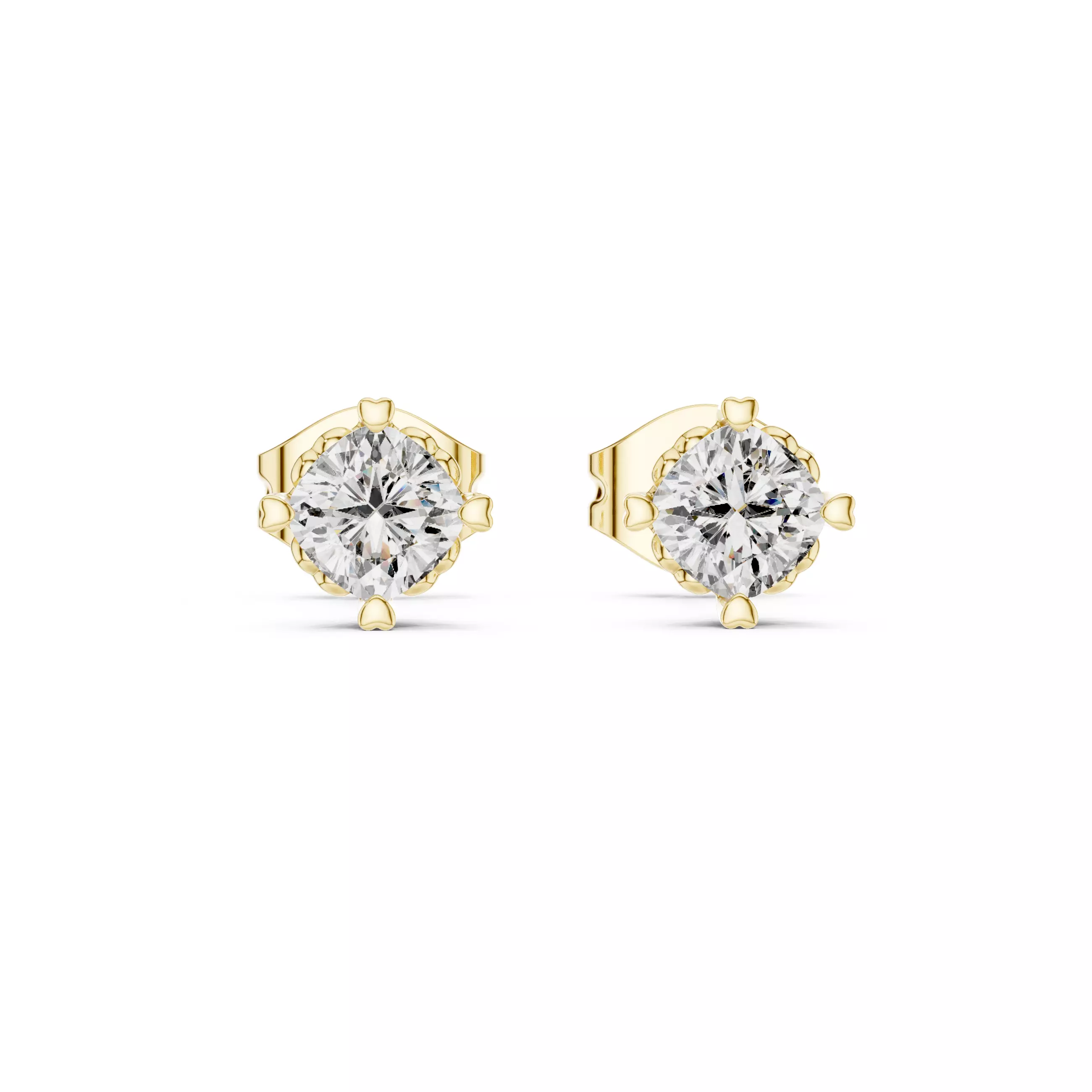 Cushion Diamond Studs Earrings 3dm stl renders 360 Animation  3D print model_8