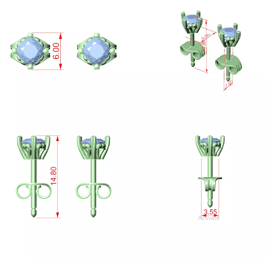 Cushion Diamond Studs Earrings 3dm stl renders 360 Animation  3D print model_12